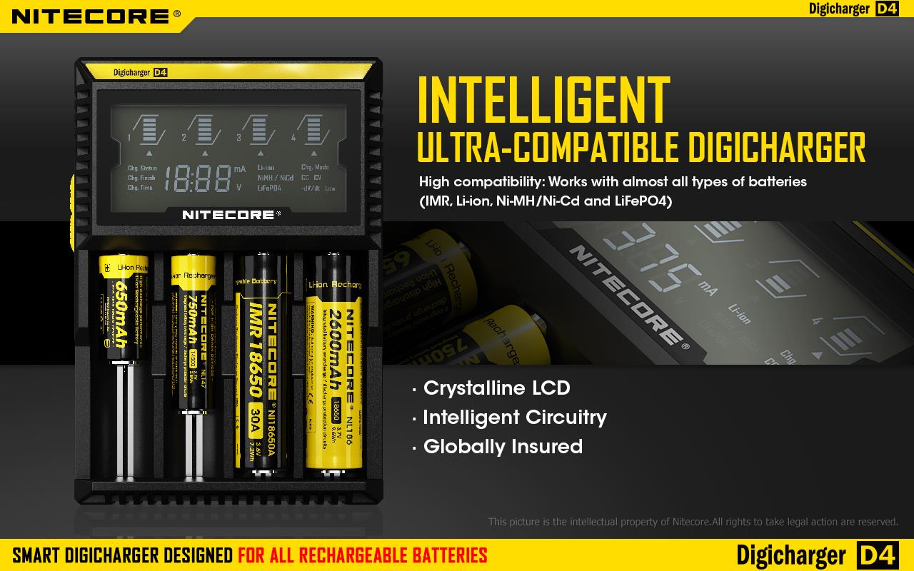 BATTERY CHARGER 4-SLOT/D4 EU NITECORE