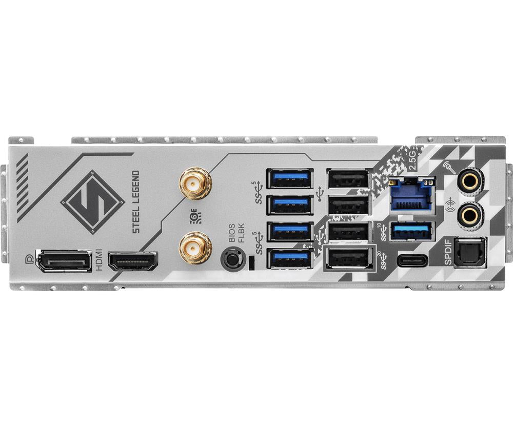 Mainboard ASROCK AMD B650 SAM5 ATX Memory DDR5 Memory slots 4 1xPCI-Express 3.0 16x 1xPCI-Express 4.0 1x 1xPCI-Express 5.0 16x 1xM.2 1xHDMI 1xDisplayPort 8xUSB 2.0 3xUSB 3.2 2xUSB-C 1xRJ45 2xAudio port B650STEELLEGENDWIFI