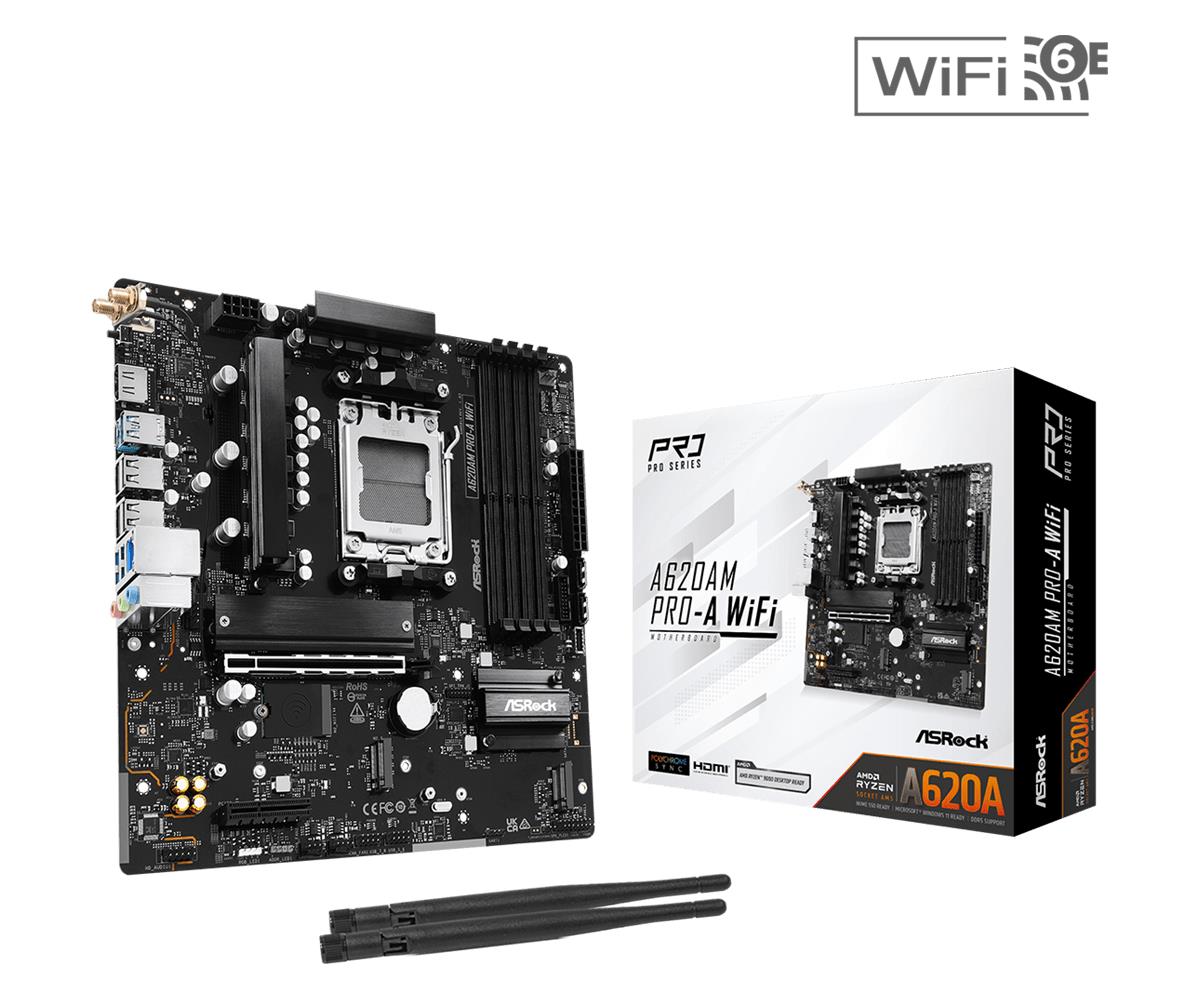 Mainboard ASROCK AMD A620A SAM5 Micro-ATX Memory DDR5 Memory slots 4 A620AMPRO-AWIFI